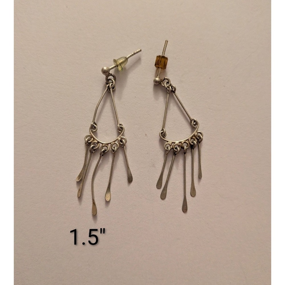 Vintage Silver Tone Chandelier Drop Earrings Boho Paddle Dangle Post Back 1.5"